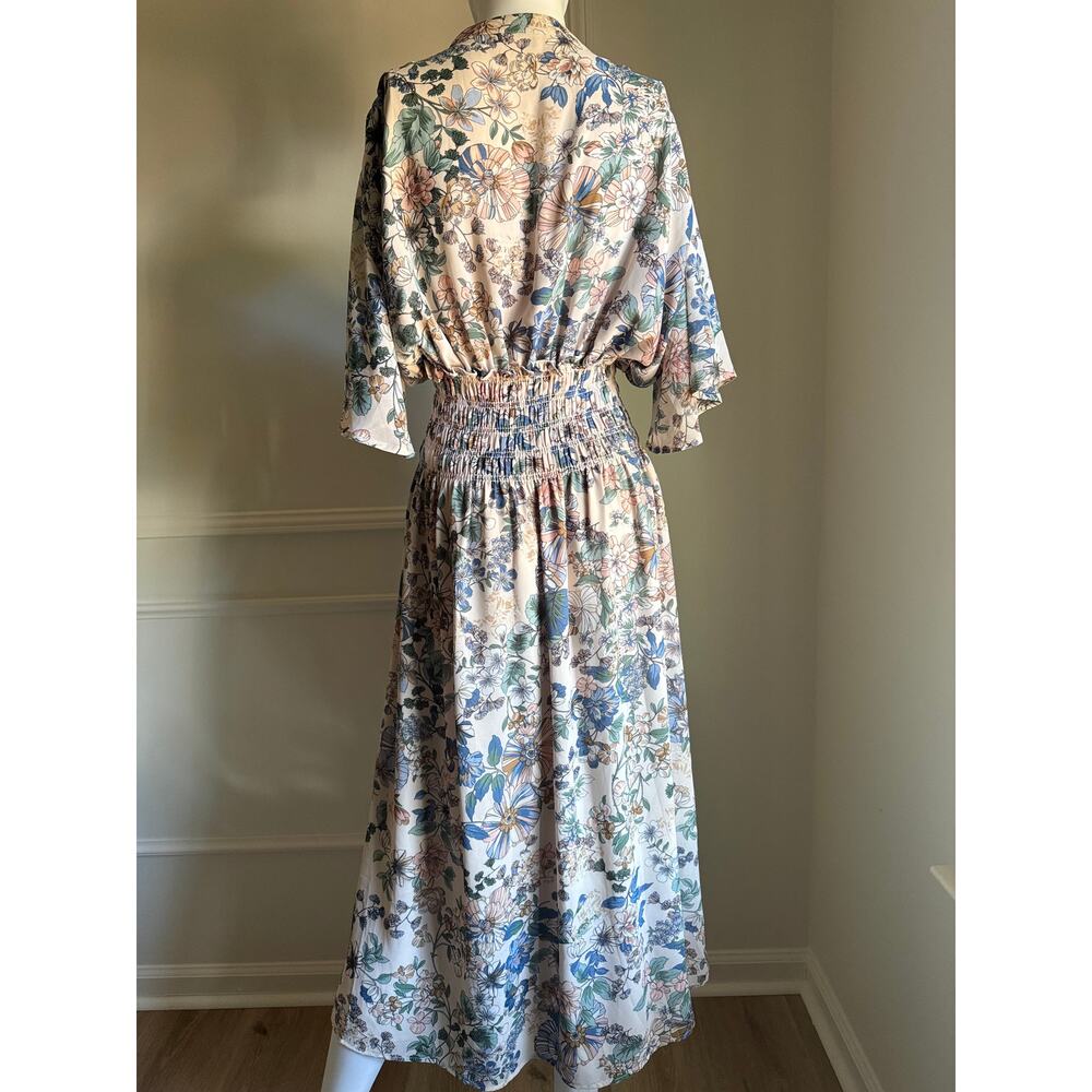 Bohme Floral Midi Dress Smocked Waist Cottagecore Prairie Boho Feminine Small - Picture 4 of 8